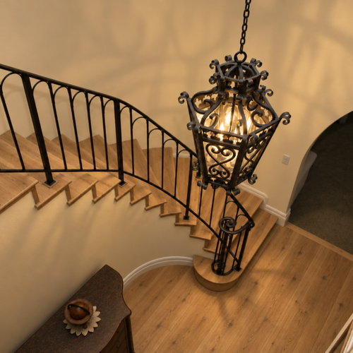 Beautiful wood flooring on stairs installed by Leader Flooring