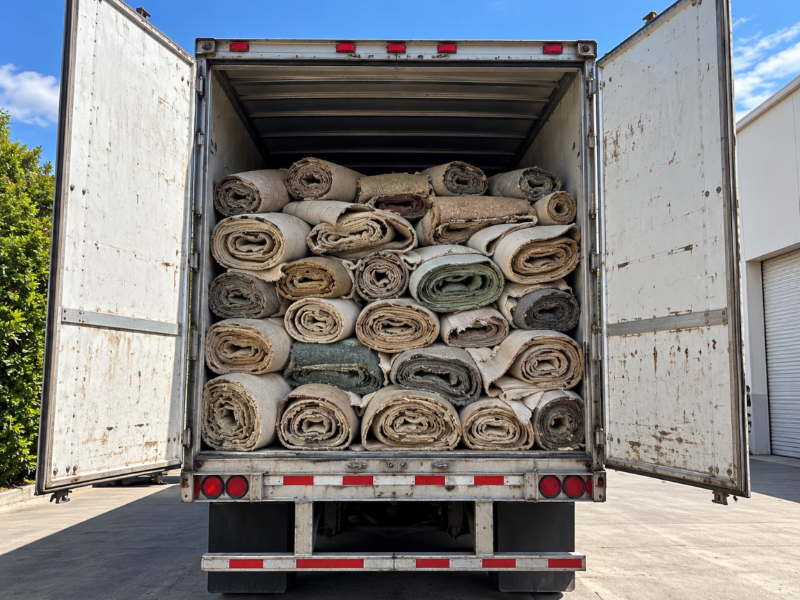 Trailer Packed with Rolled Carpets