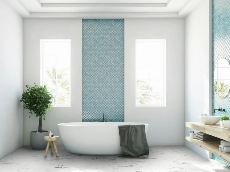 Tile floor in a modern bathroom remodel in Agoura Hills